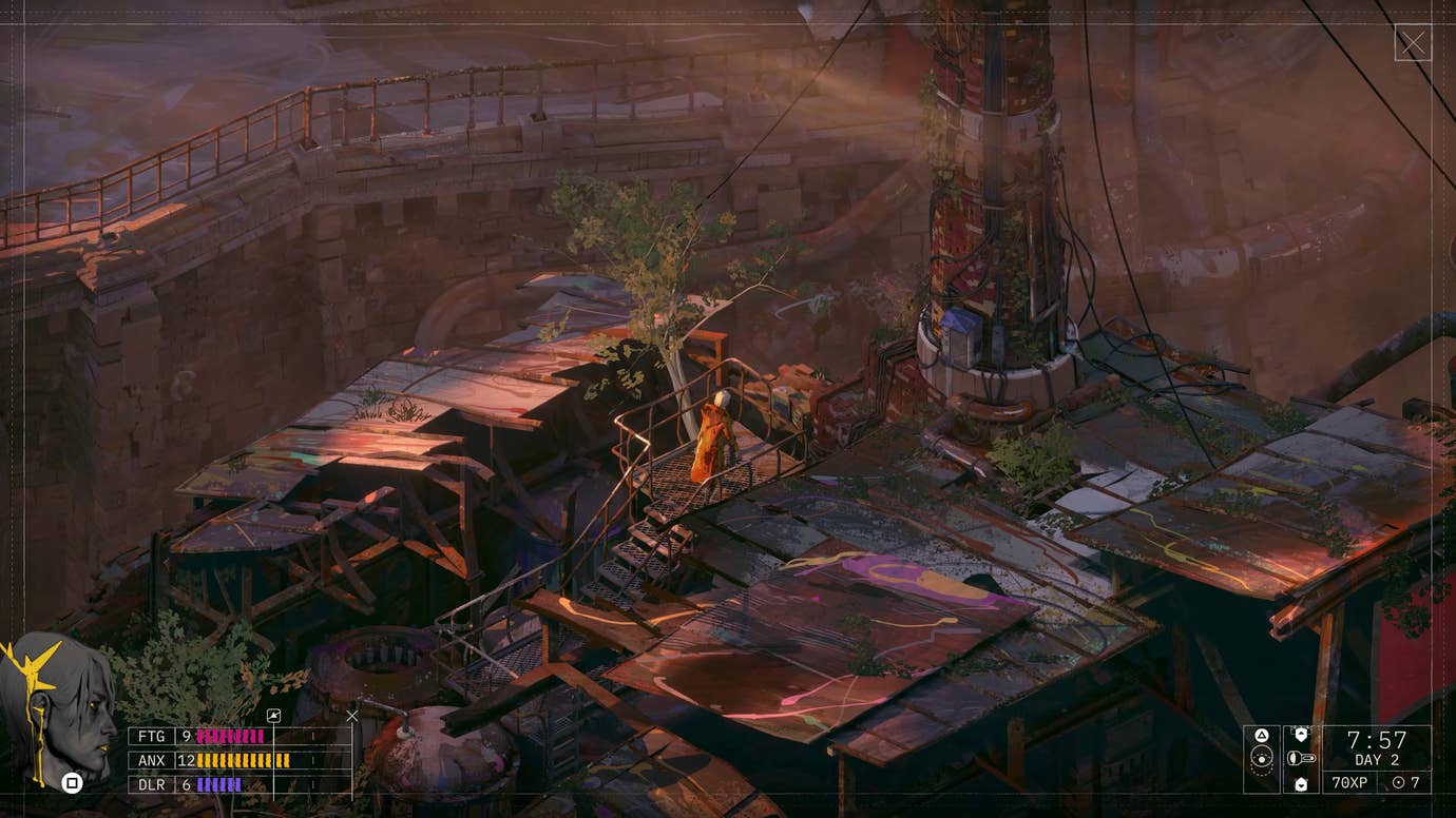 Hershel approaches a climbable tower in Zero Parades.